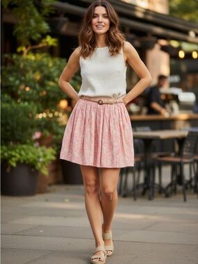 NWOT OLD NAVY Coral & Tan Cotton Braided Belted Flowy Mini Skirt 4